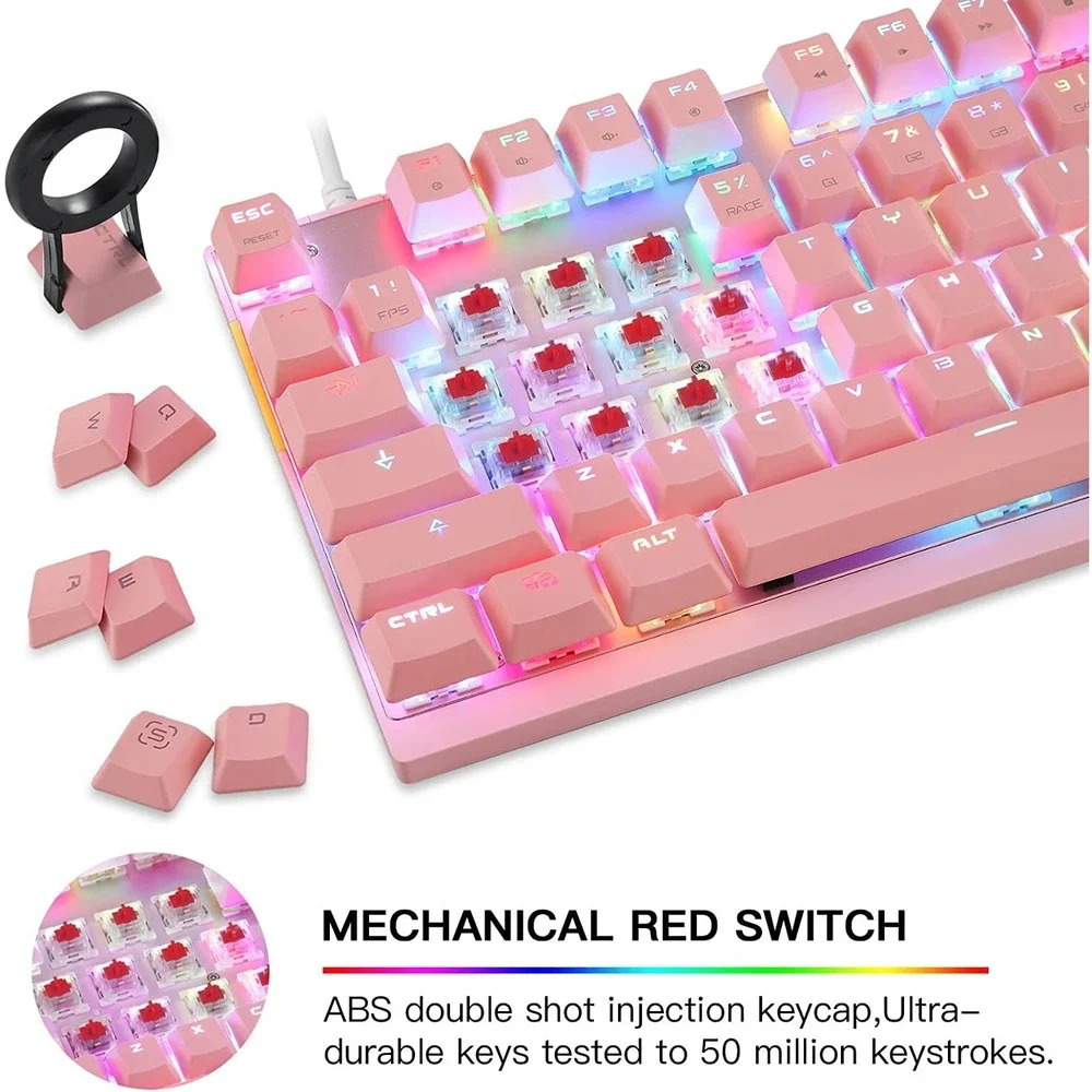 MOTOSPEED CK82 87-Key Mechanical Gaming Keyboard Red Switch Pink Rainbow LED